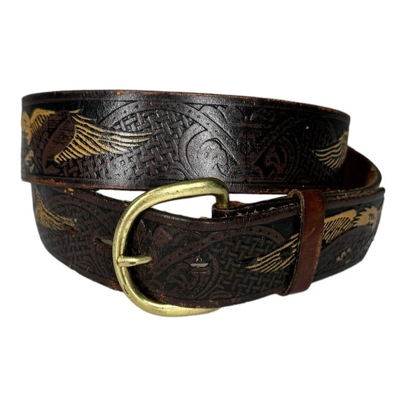 Wrangler Other - Wrangler Eagle Tooled Leather Belt Brown 38 Western Nature Boho Gorpcore Granola
